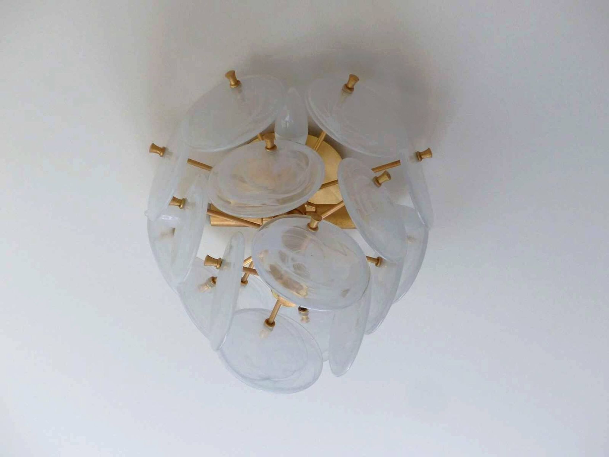 "Loire" Medium ceiling light in gold & white striped glass design by Aerin Lauder