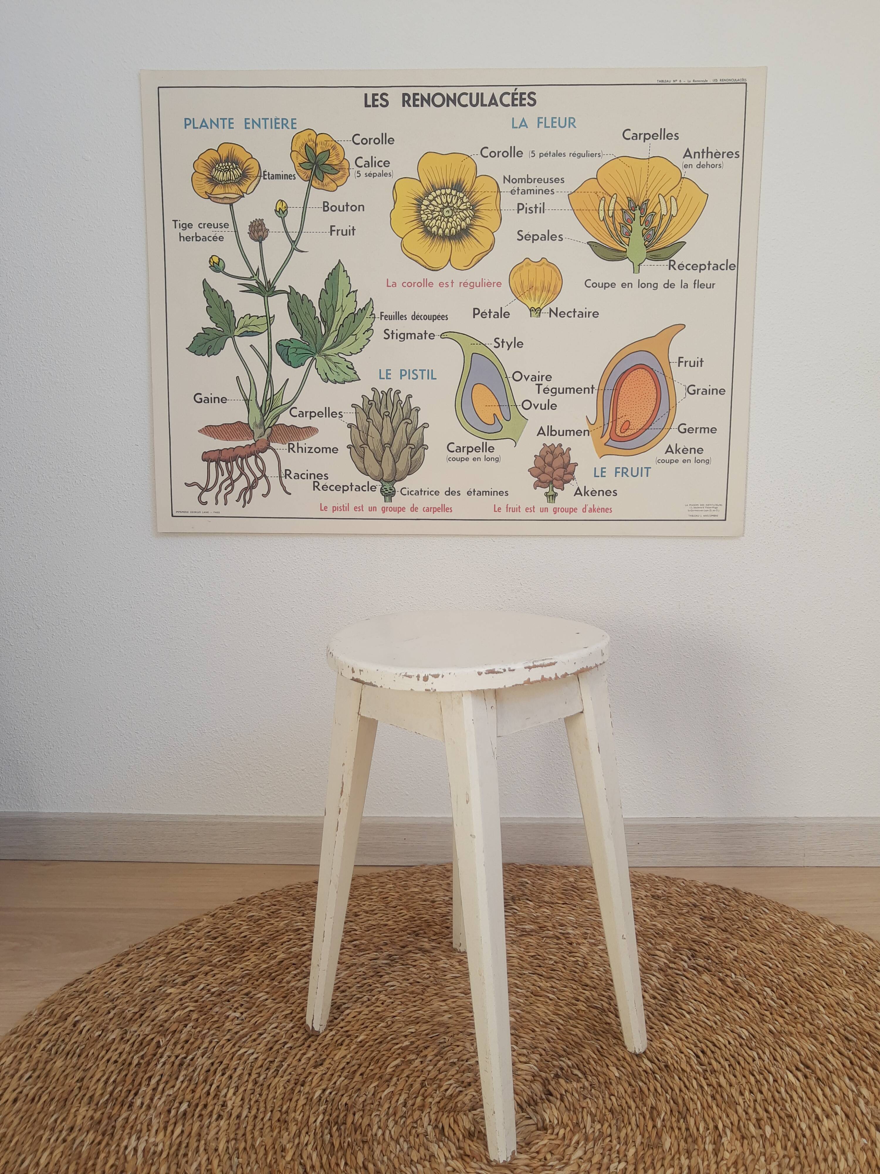 Vintage white farm stool