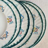 Set of 6 large flat plates Longwy Vieux Rouen vintage