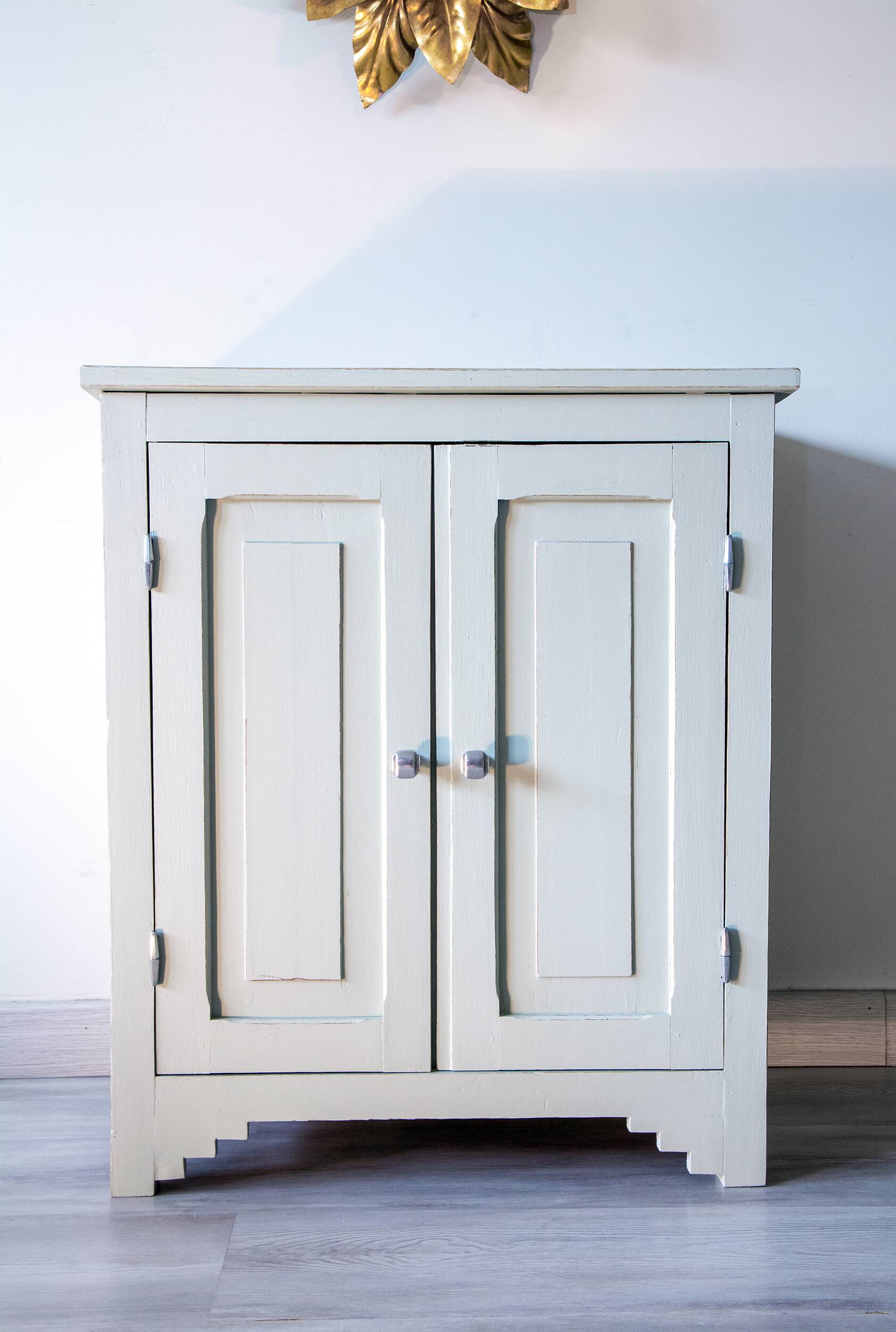 Grey clay Parisian buffet, patinated wood, 1950