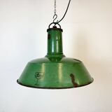 Grande Lampe à Suspension Industrielle en Émail Vert de Revo, 1940s