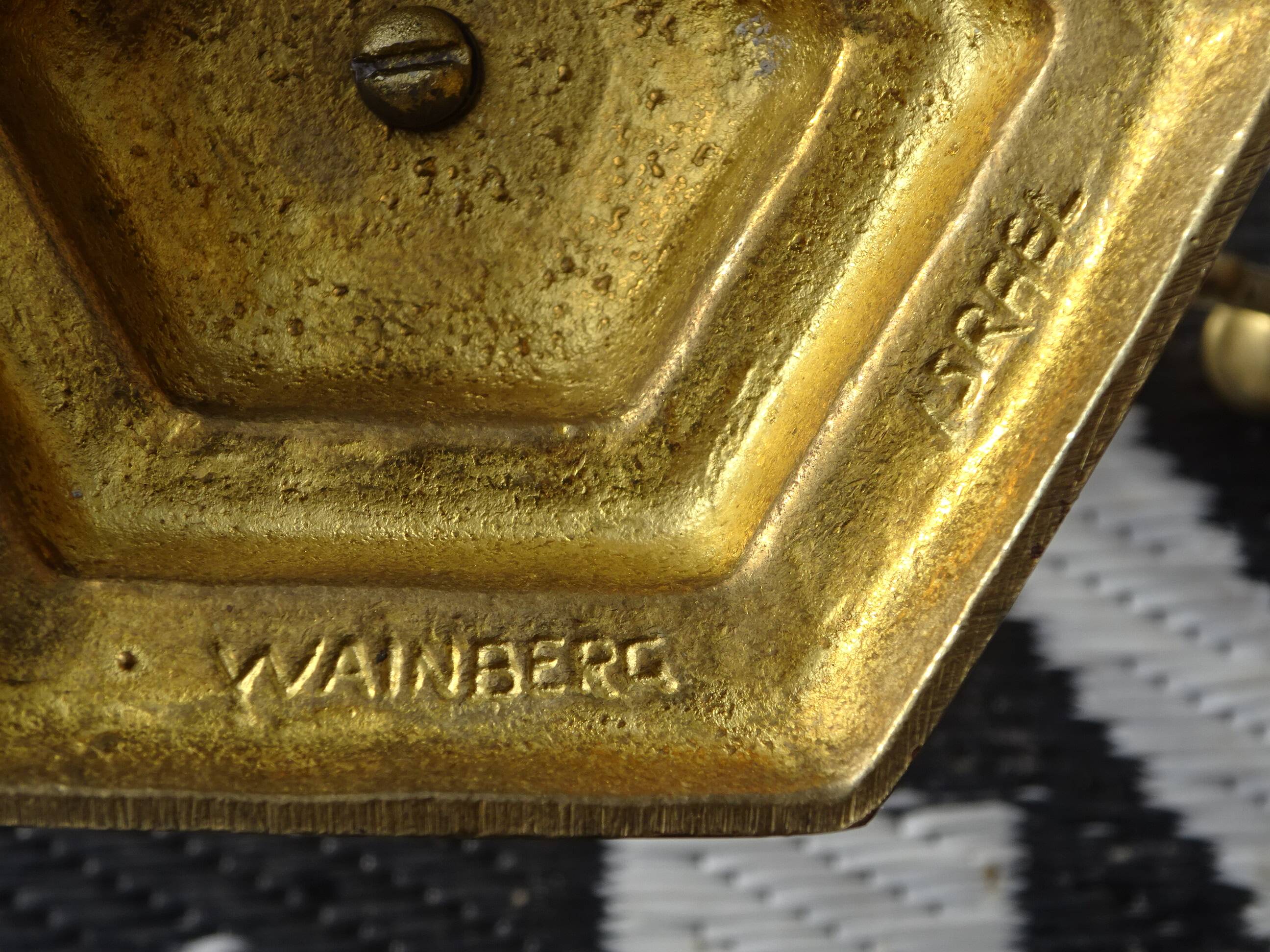 7-branch chandelier, in gilded brass, signed Wainberg.