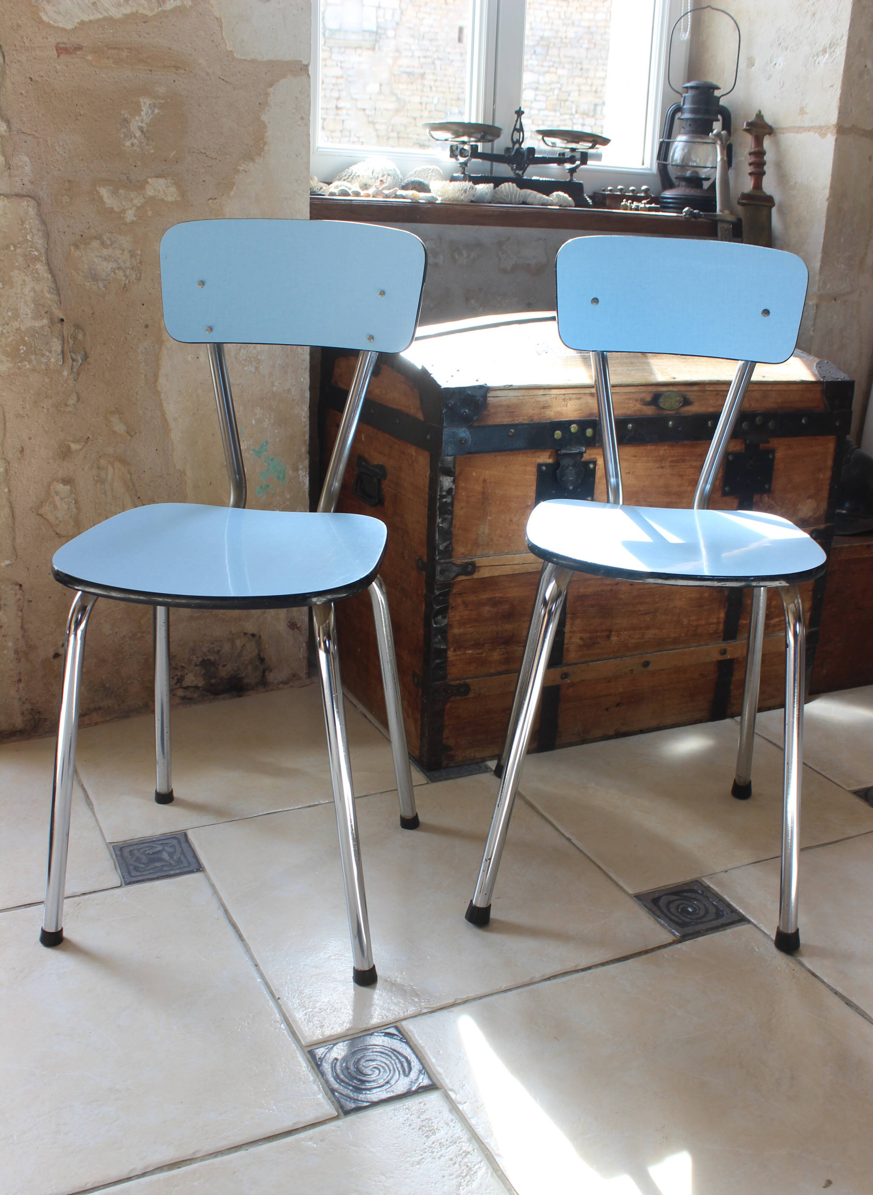 Set of 2 blue Formica chairs