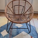 Pair of mid century bamboo and iron pod chairs, 1960s