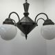 Art deco metal and milk glass chandelier, 1930's