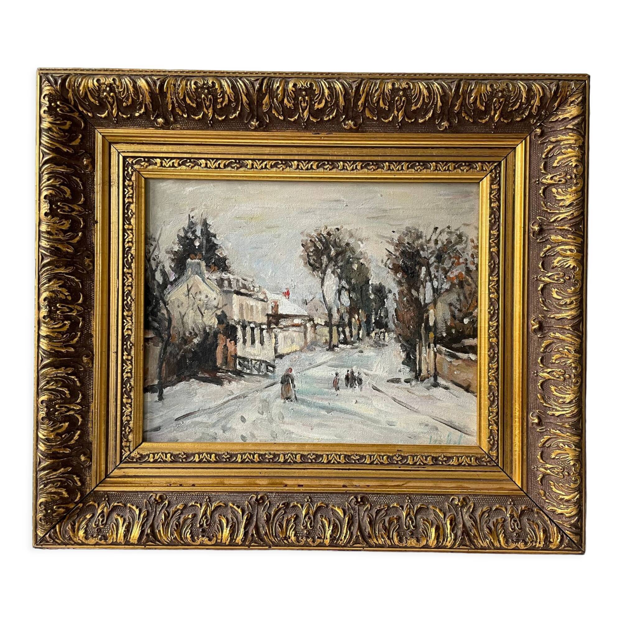 Old painting snow landscape signed