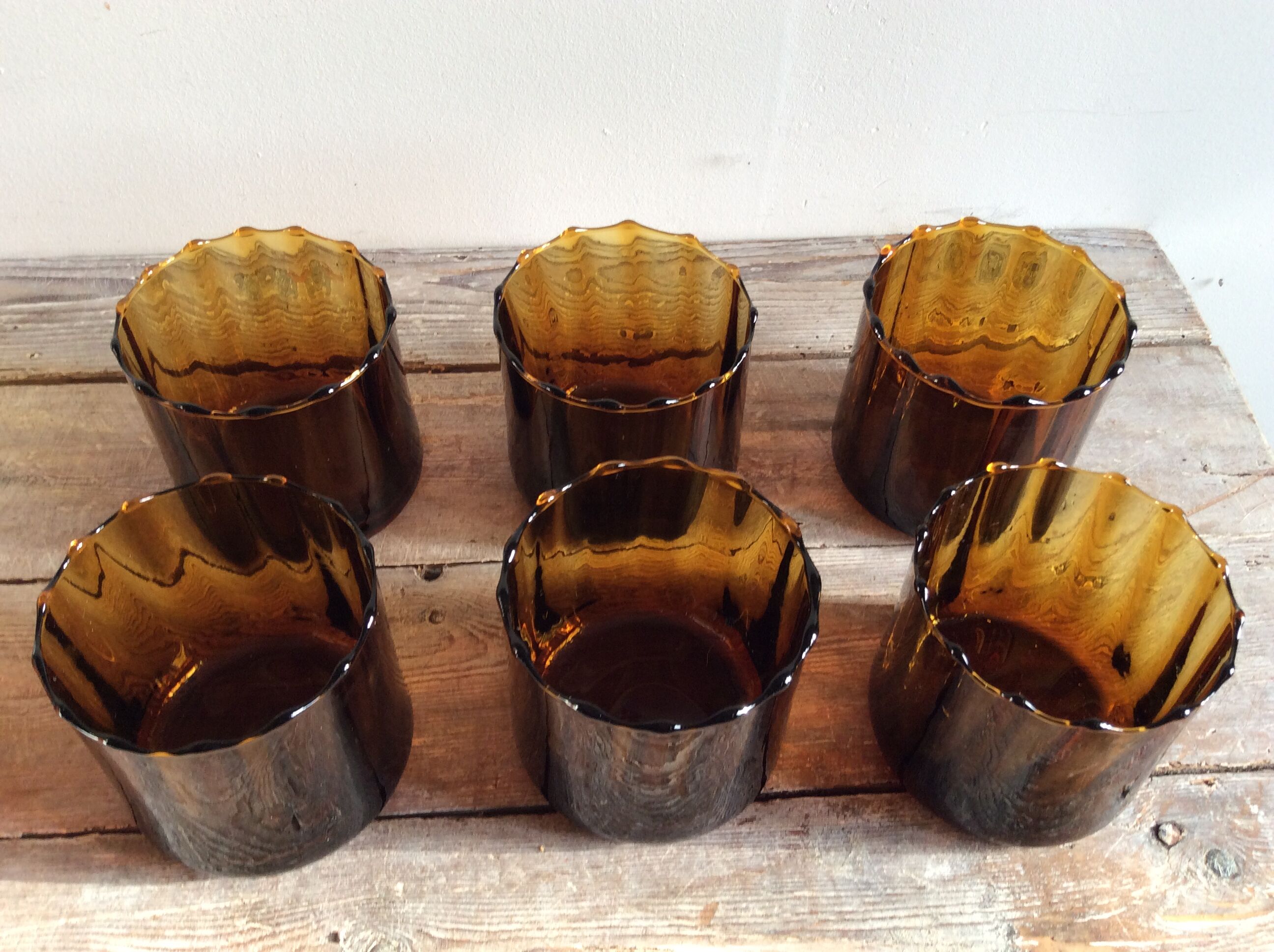 Series of 6 amber glasses