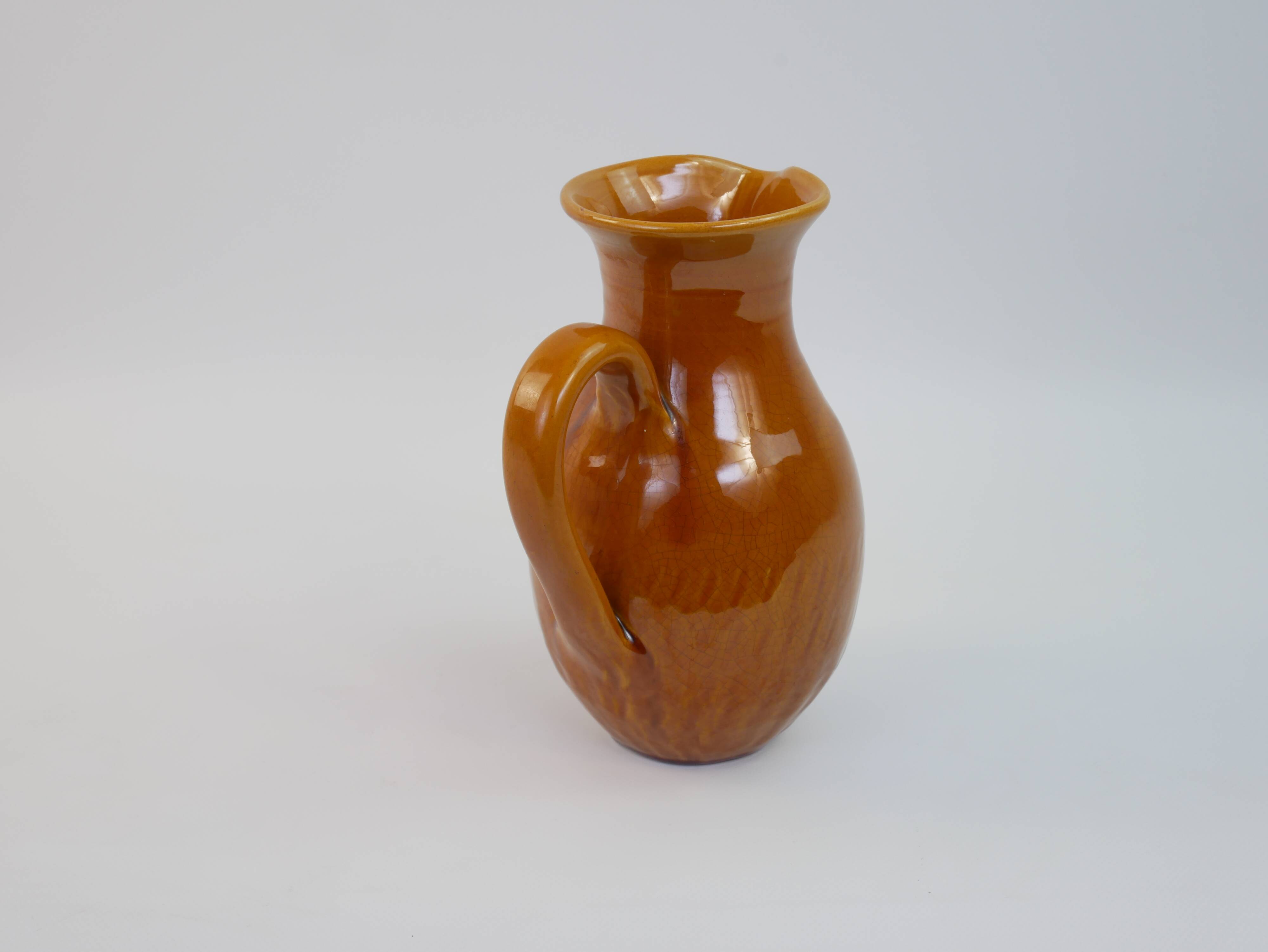 Yellow ochre ceramic pitcher signed Félix Céram Vallauris circa 1960