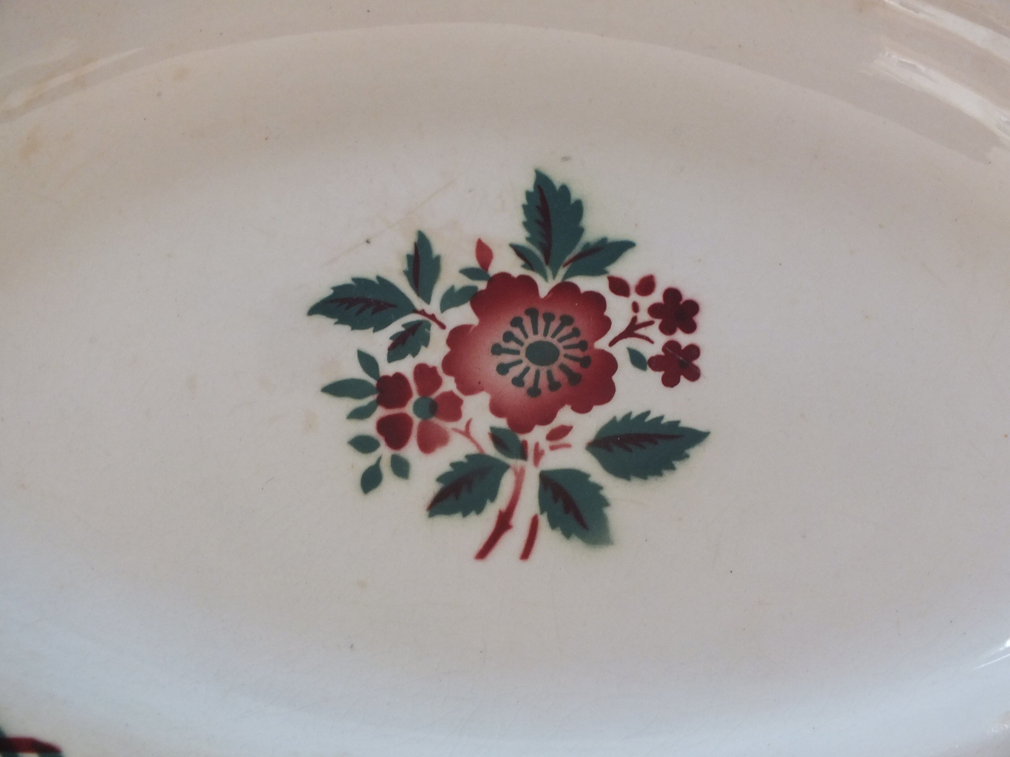Vintage oval dish 50s - flowers tampon gao