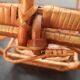 Old plant holder, wicker and rattan suspension, vintage 70s