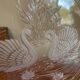 Glass plate decorated with swans