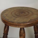 Vintage French Handmade Wooden Milk Stool with 3 Spindle Legs and Bullseye Seat 5311