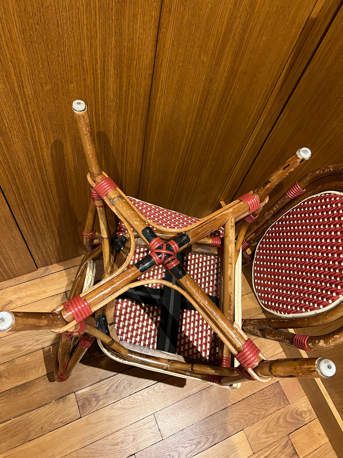 4 chaises bistrot Bamboo - rouge et crème