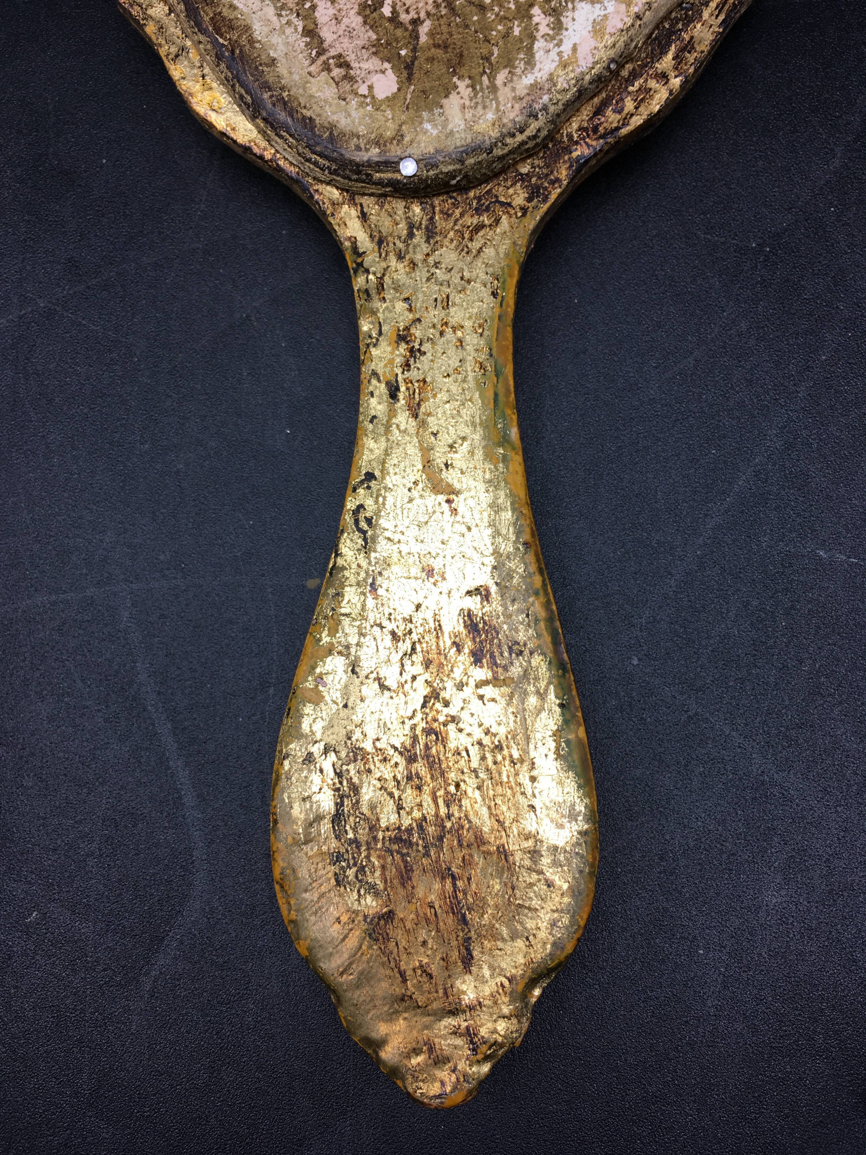 Venetian wooden hand-facing mirror