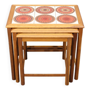 Mid-century Danish oak nesting tables with tile tops