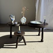 Vintage hand-held candlestick in blue glazed stoneware with floral decoration by Poterie Millian.