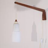 Scandinavian wall lamp "gallows" in wood and opaline 1960