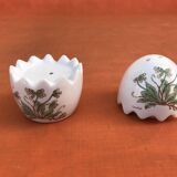 Salière / Poivrière  Céramique forme Oeuf  Décor Couslip (primevère)
