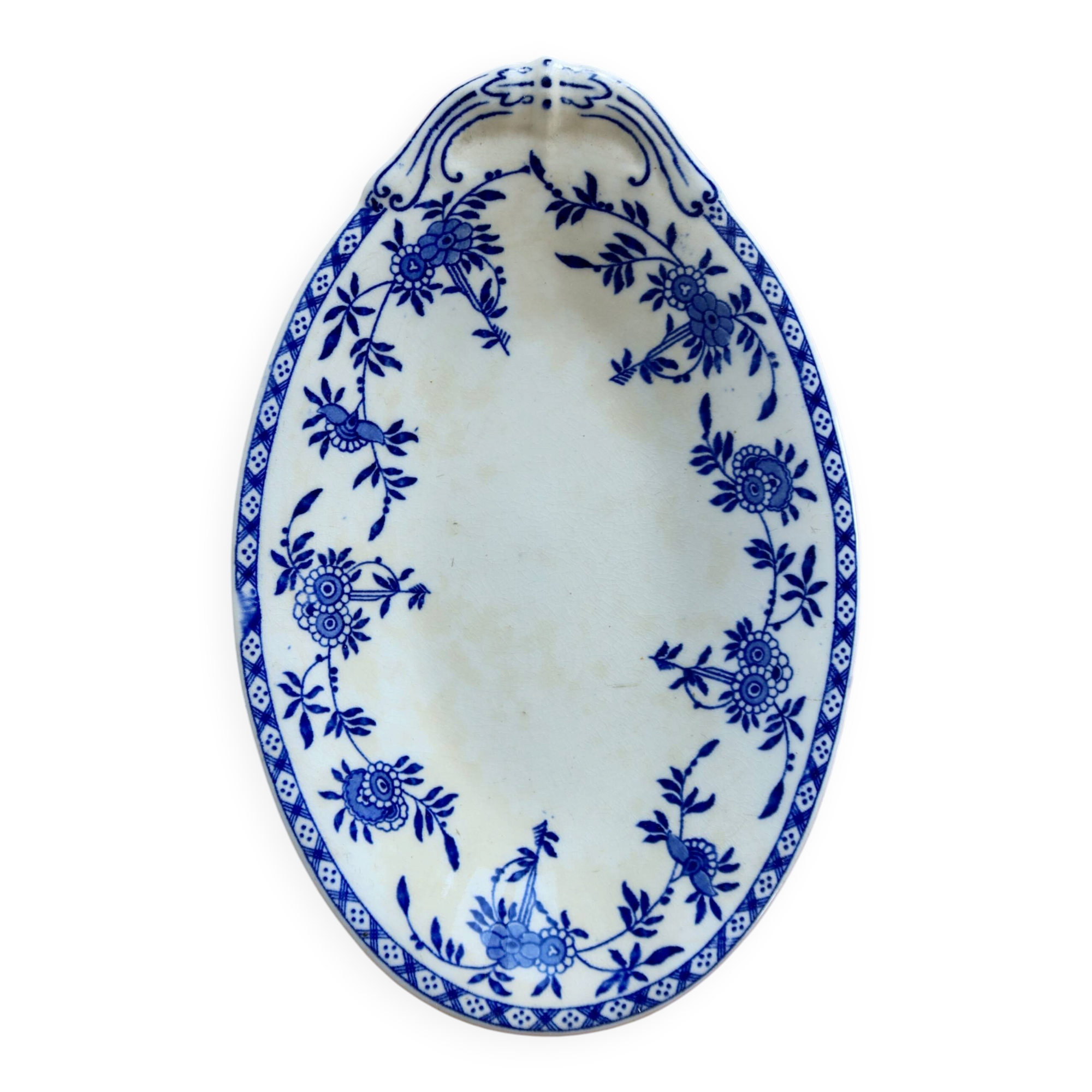 Ravier ancien porcelaine de Dresde bleu blanc – Plat à hors-d'œuvre baroque