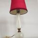 Brass & white glass table lamp red fabric shade