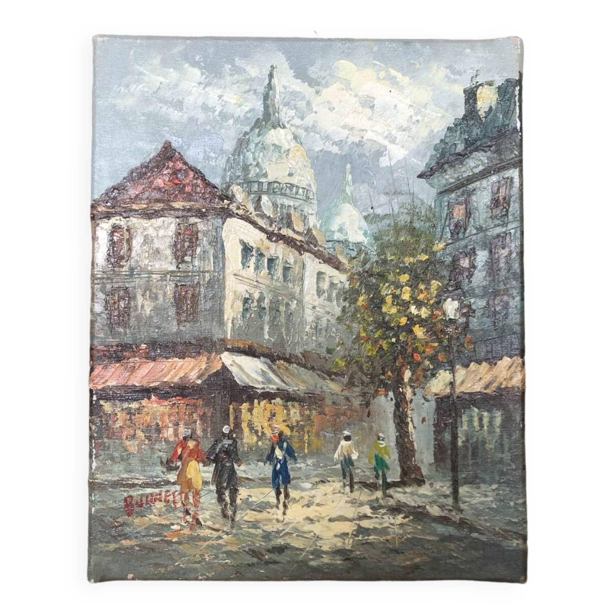 Old painting caroline burnett view of paris sacred heart oil on canvas