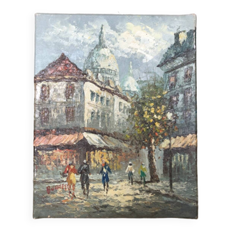 Old painting caroline burnett view of paris sacred heart oil on canvas