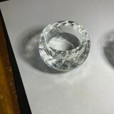 Pair of old crystal salt pans with salt shaker faceted tableware