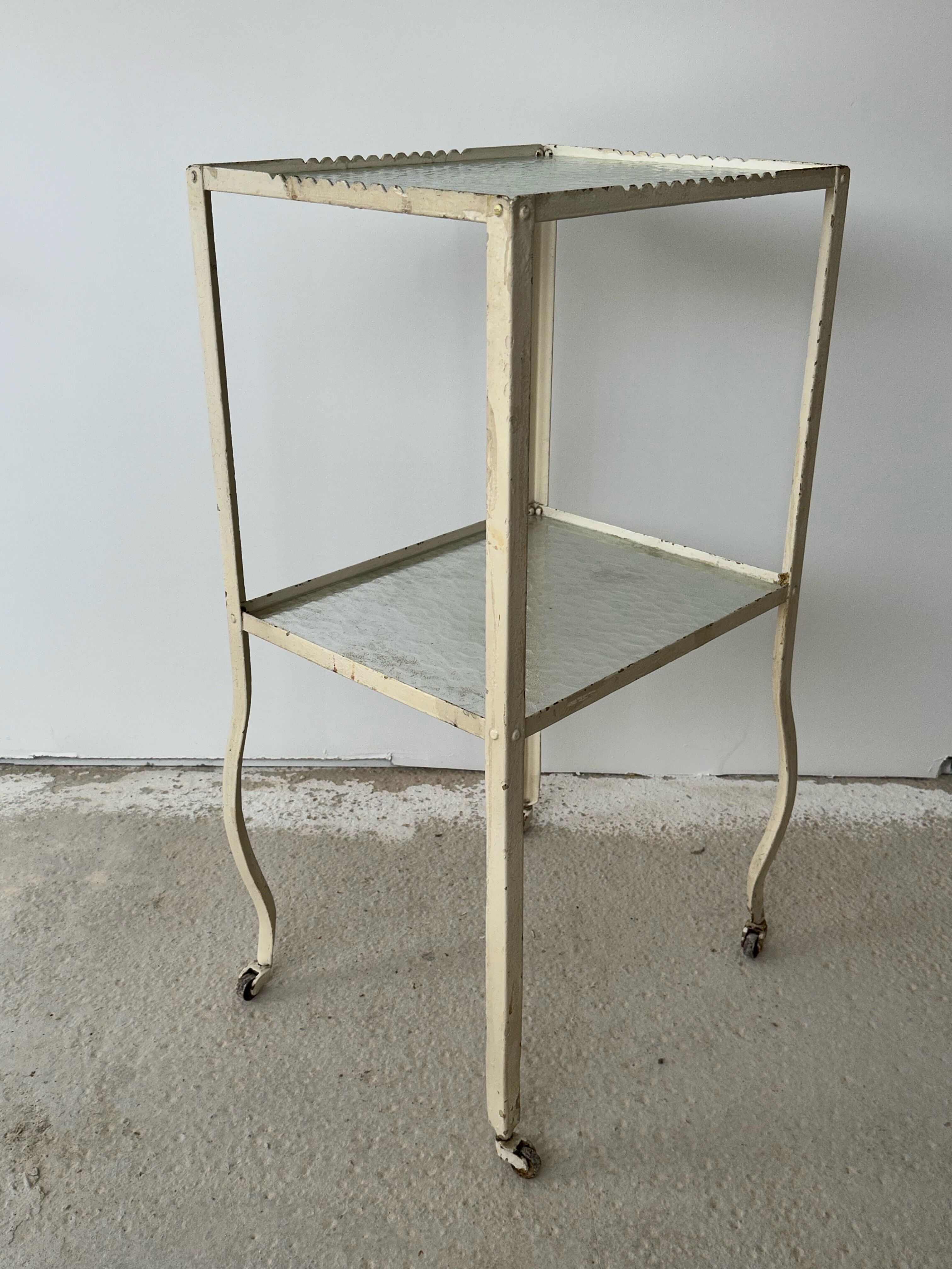 Industrial furniture serving or metal dentist's side table from the 1930s