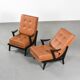 Fauteuils en bois et cuir, circa 1950