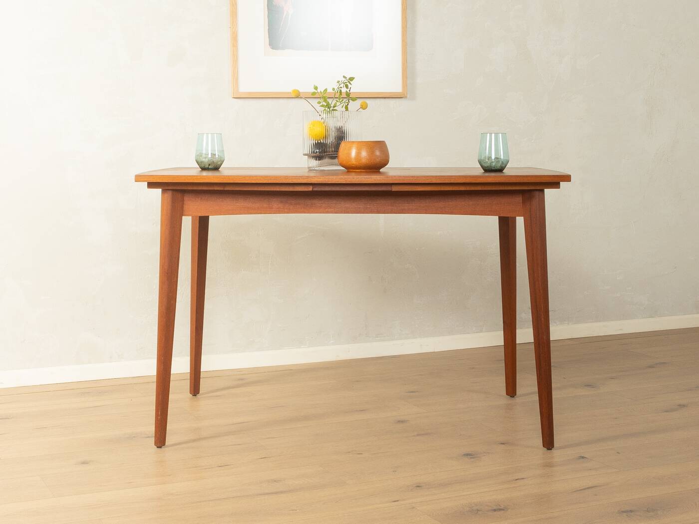 Elegant mid-century dining table with extension function, 1960s, teak veneer