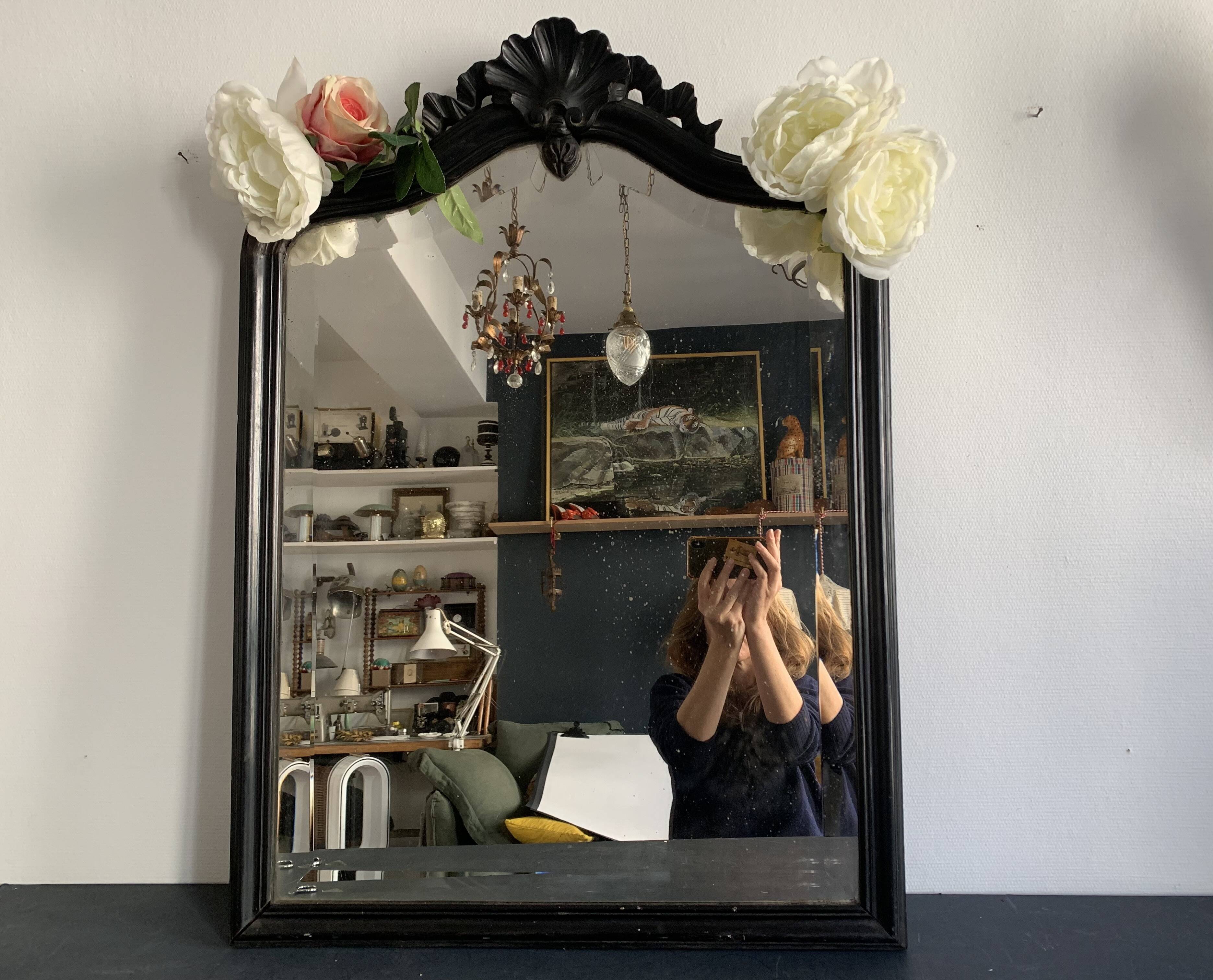 Napoleon III mirror in black wood with pediment