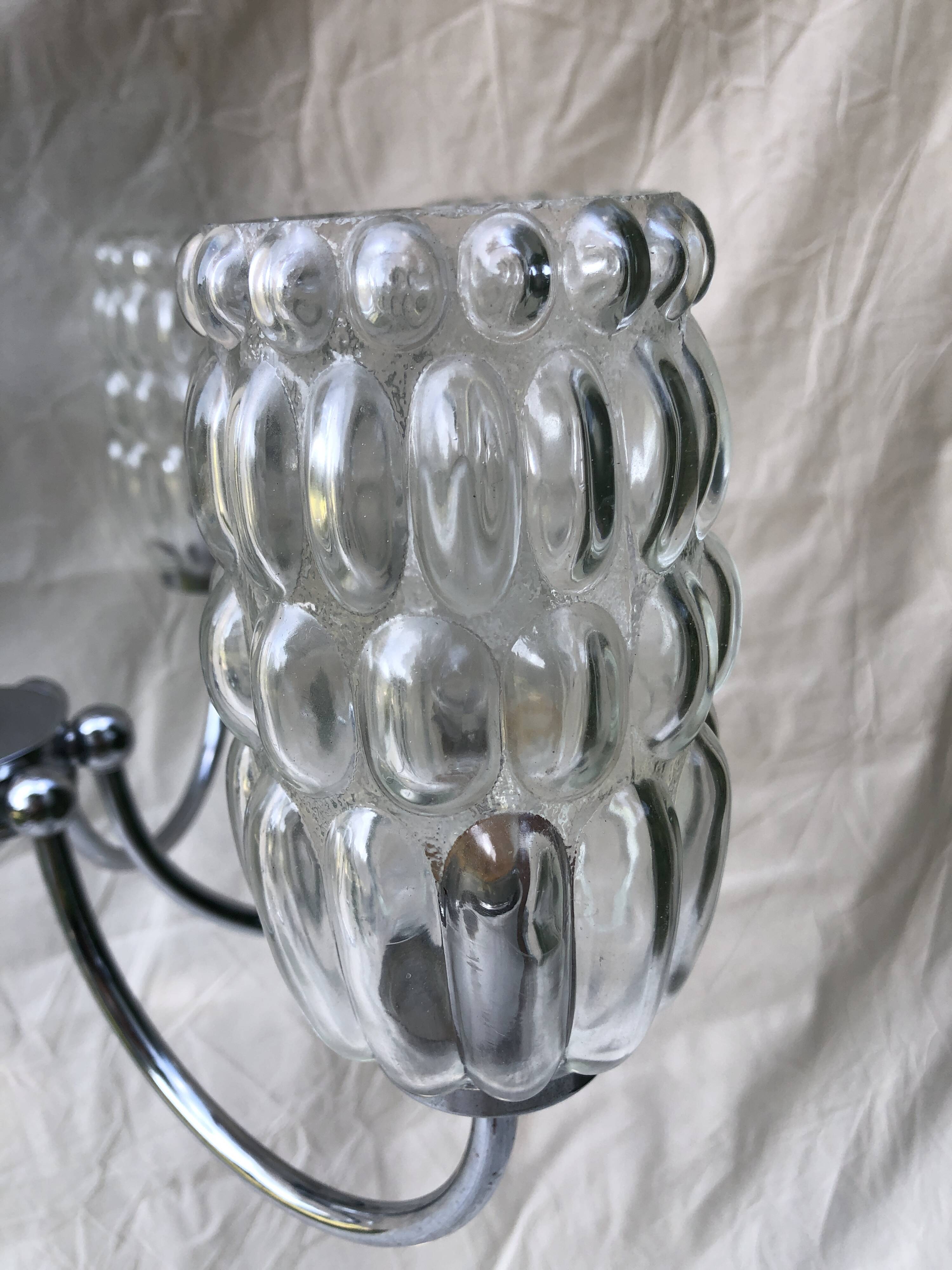 6-branched chrome chandelier & glass lampshades