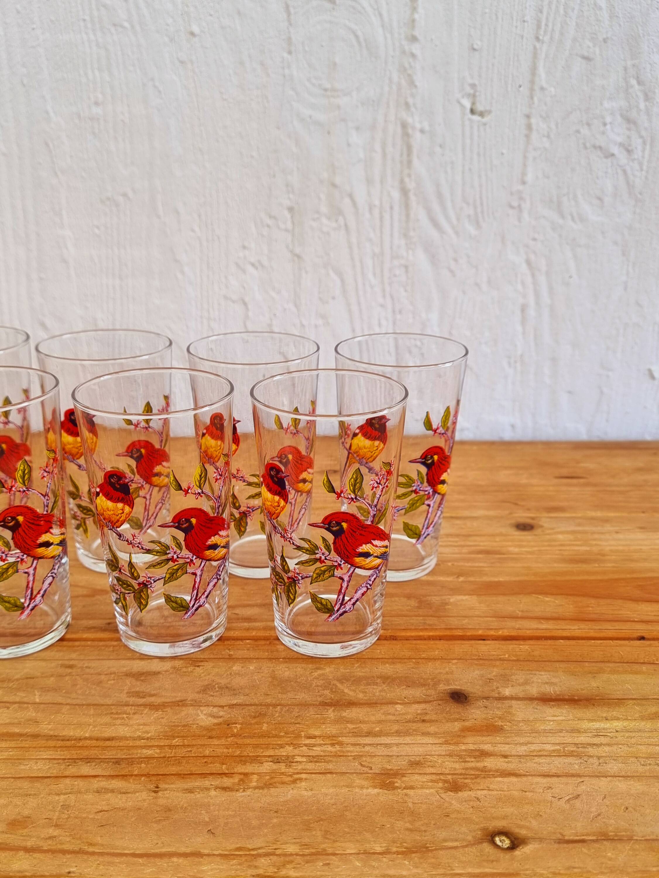 Set of 8 vintage bird pattern orangeade glasses