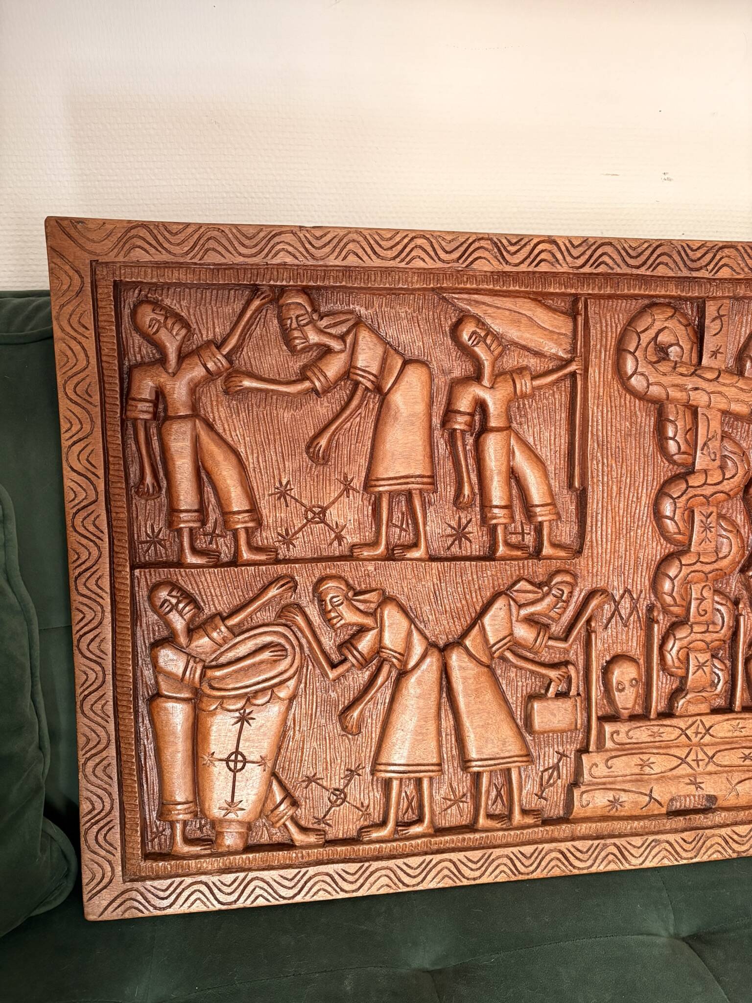 Ancient Carved Panel Bas Relief Sculpture Benin Dahomey Ritual Scene