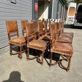 Set of 12 Henri II neo-Renaissance style chairs in walnut
