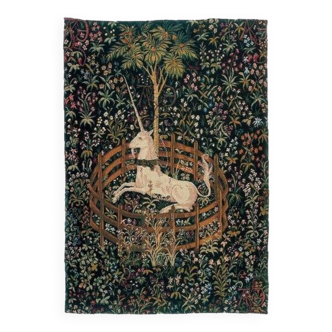 Reproduction tapisserie médiévale "licorne captive" (datant de fin xvème siècle) coton 135 x 95