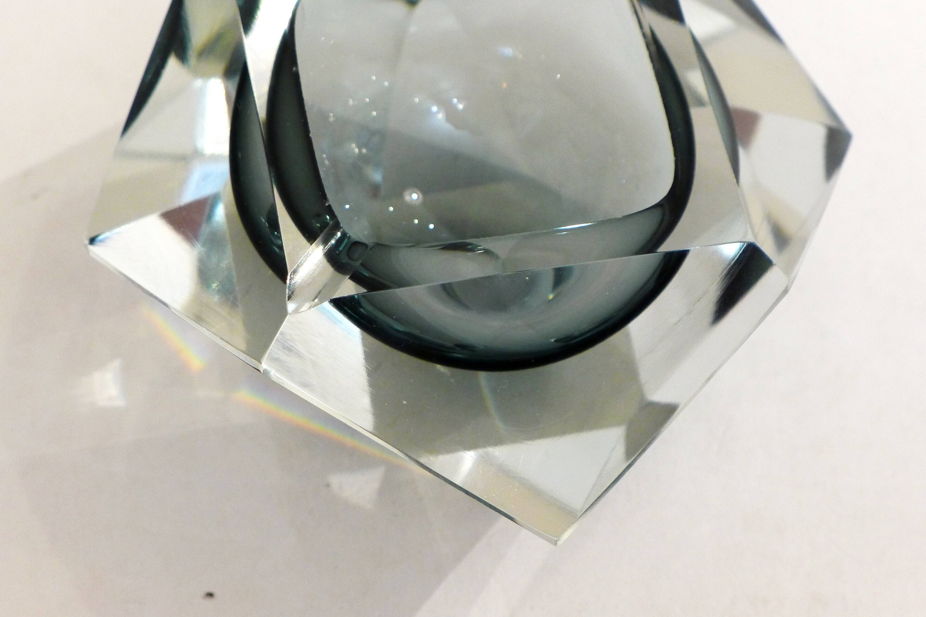 Ashtray Sommerso Murano faceted grey