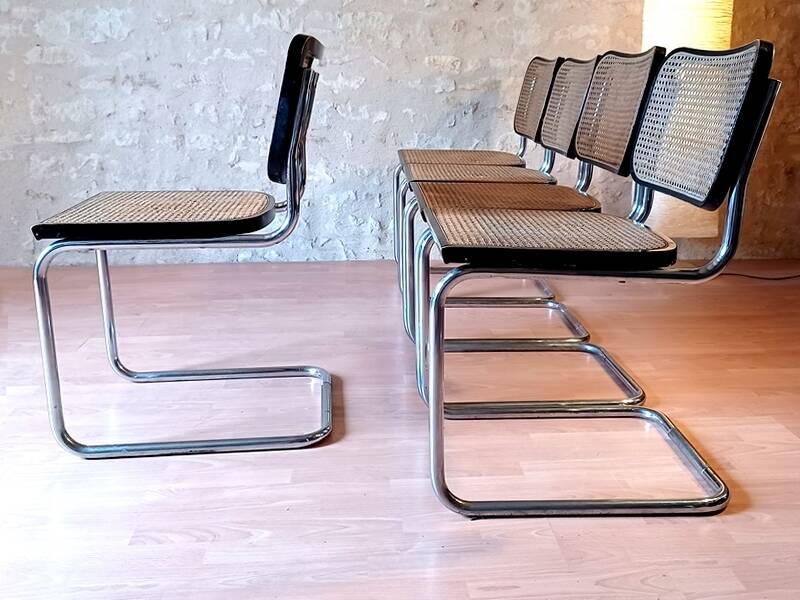 Set of 5 B32 Cesca chairs black lacquer by Marcel Breuer 80s Made in Italy