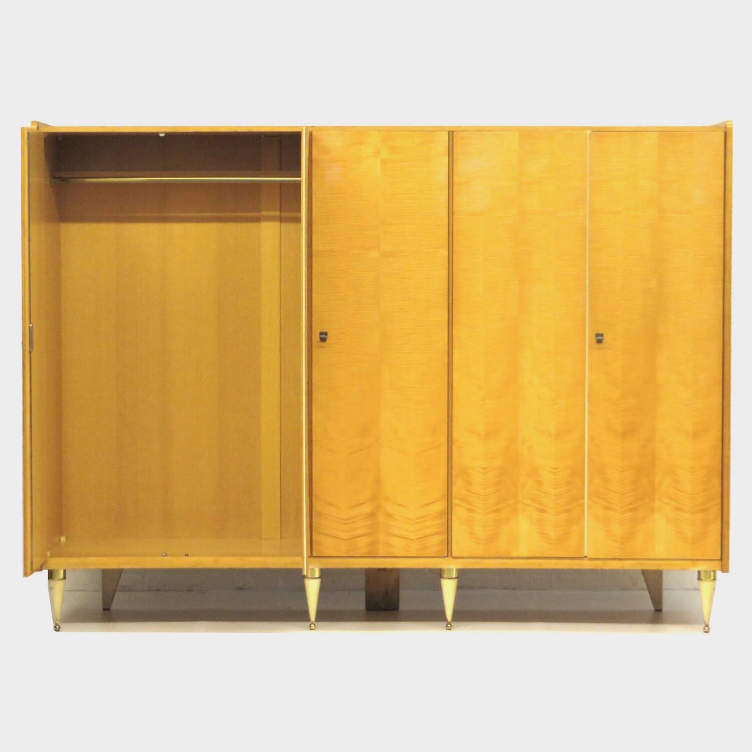 Large vintage mid century modern 5-door wardrobe in flamed maple, 1960s