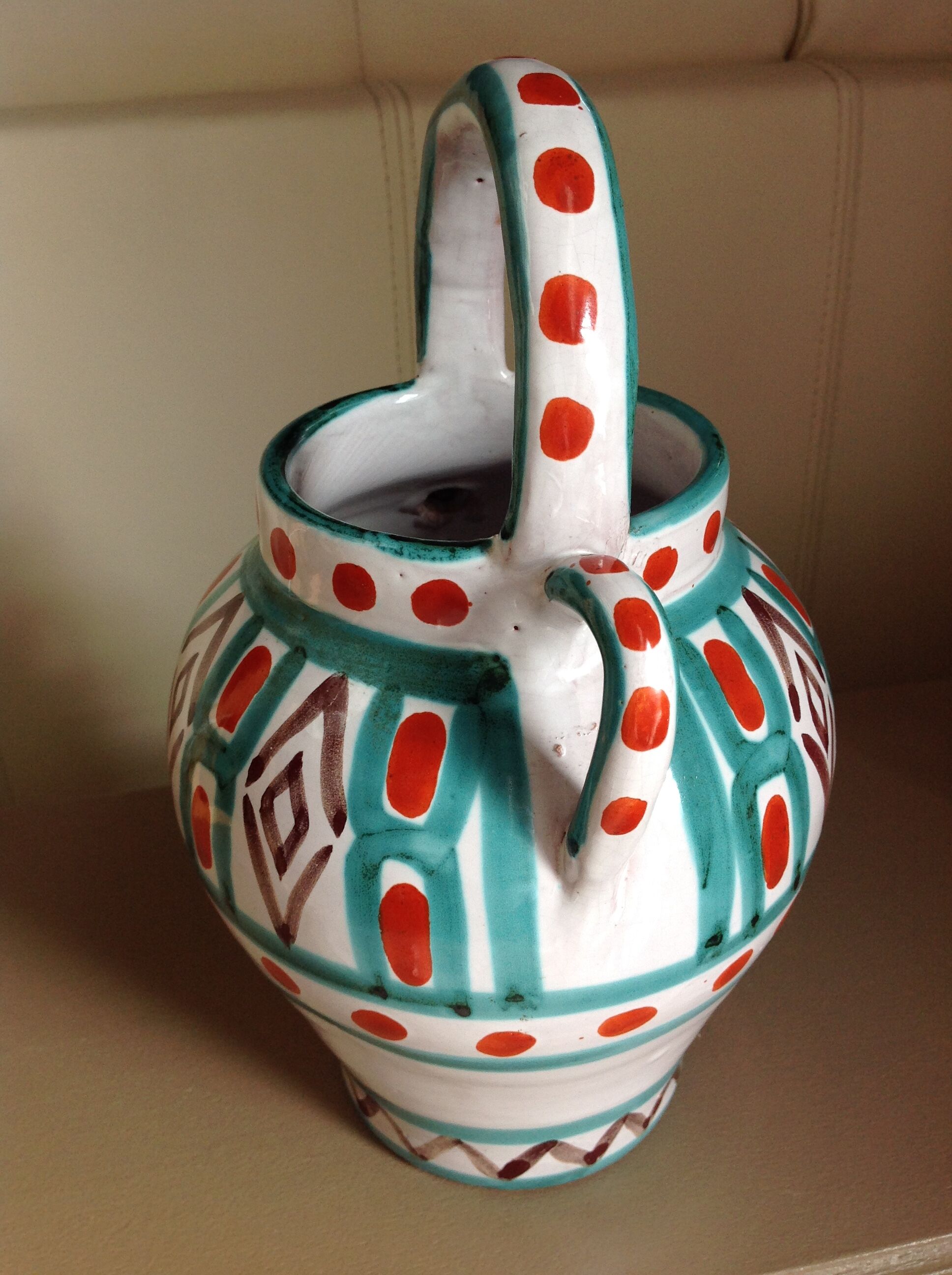 Ancien pichet en céramique polychrome Fazio Vallauris, vintage années 60-70