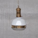 German Antique Two Tone Brass and Glass Pendant Light