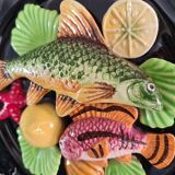 Wall plate signed Vallauris ceramic trompe-l'oeil / seafood / 1950 / French riviera