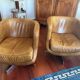 Paire de fauteuils pivotants Flamant cuir cognac, style Design 1970
