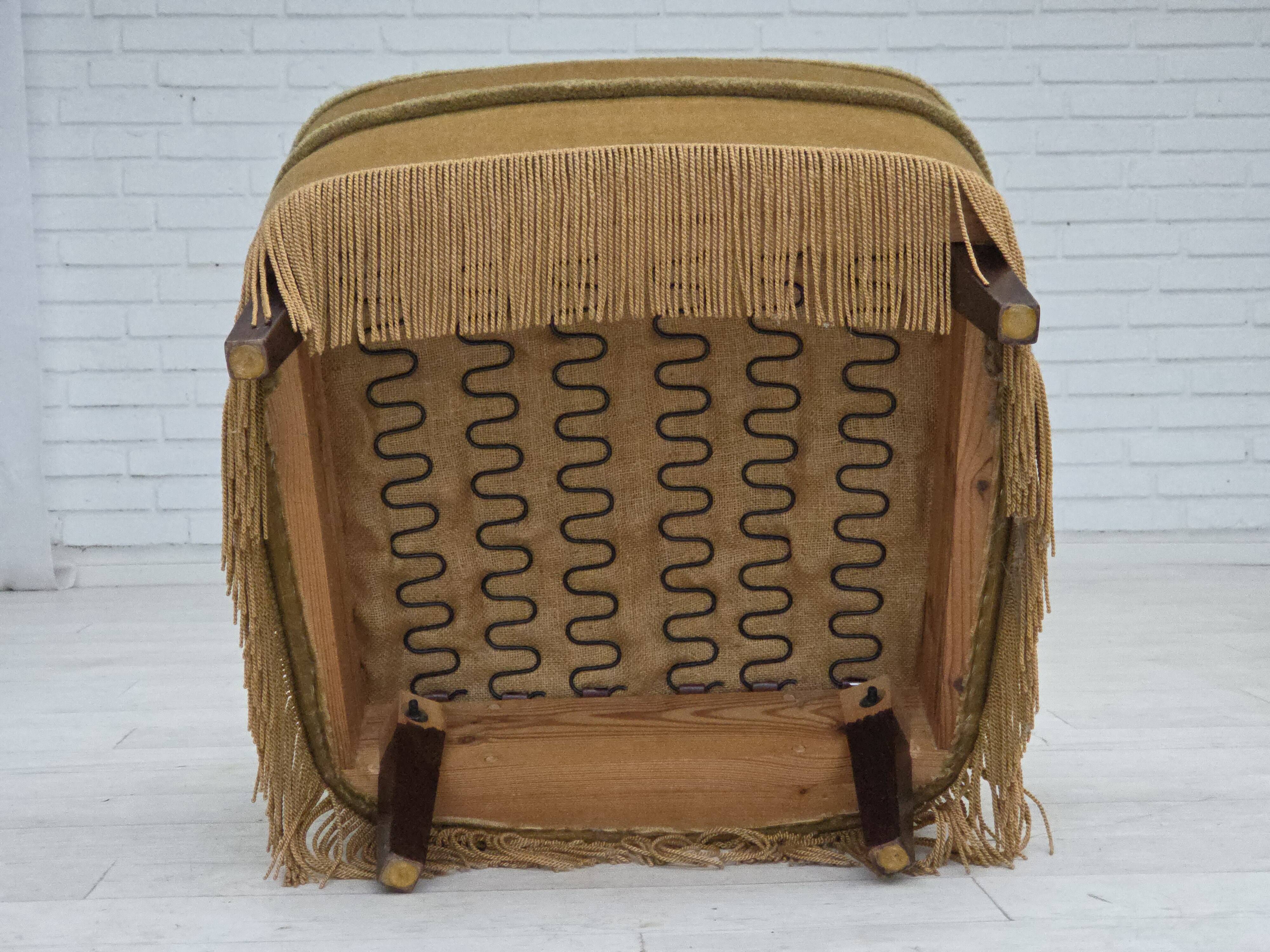 1970s, Danish armchair., original light green furniture velour.