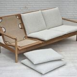 1970s, renovated Danish 3-seater sofa, solid oak wood.