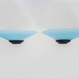 Pair of AV Mazzega wall lights in blue Murano glass. 1980s