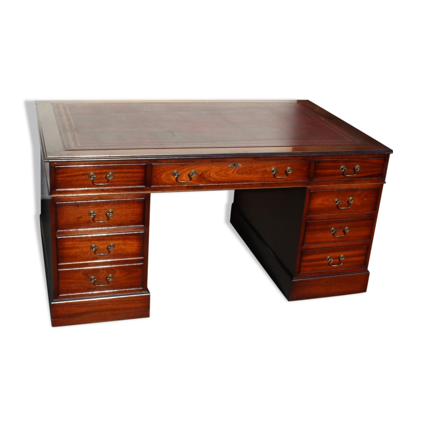 Classic English Mahogany Pedestal Desk with Red Leather