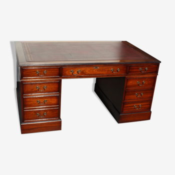 Classic English Mahogany Pedestal Desk with Red Leather