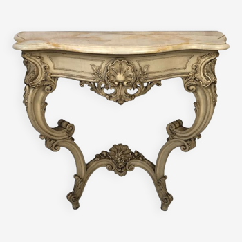 Console de style Louis XV en bois laqué gris et plateau de marbre, XIXe