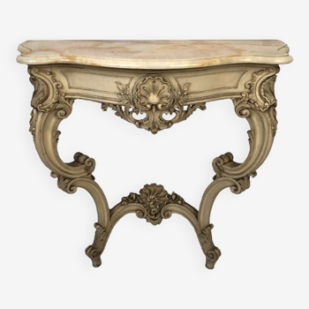 Louis XV style console in gray lacquered wood and marble top, nineteenth